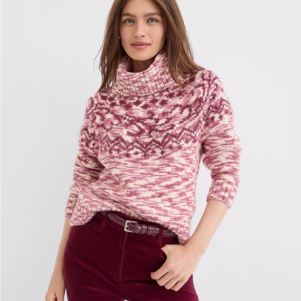 LOFT Fair isle Burgundy and Cream Turtleneck Sweater